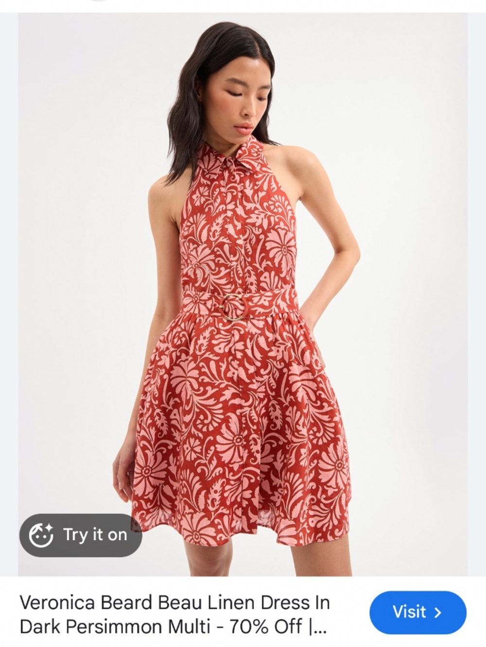 Veronica Beard Red Damask Floral Halter Midi Dress